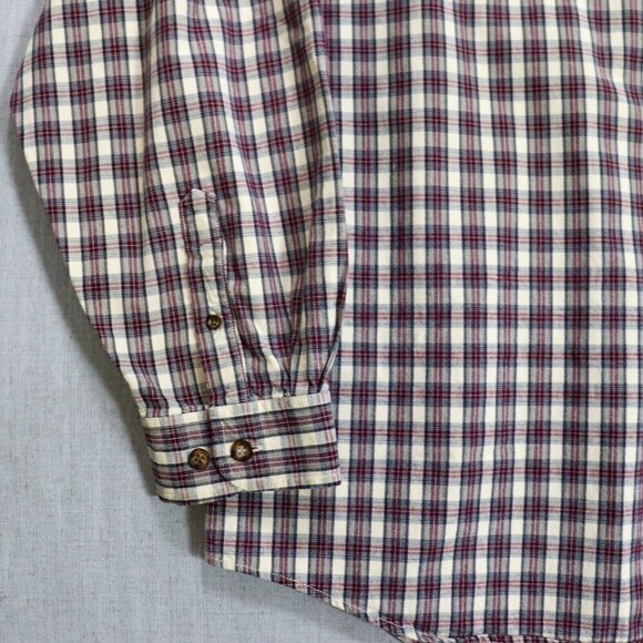 Eddie Bauer Plaid Shirt Mens 2XL Heavy Cotton Long Sleeve Button Up Burgundy - Picture 5 of 11